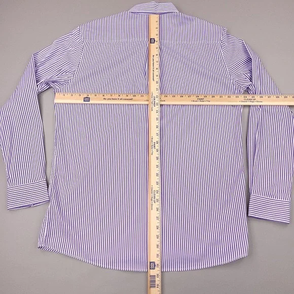 Johnnie-O Shirt Mens XL Purple White Stripe Button Down Bamboo Stretch Pocket - Picture 8 of 11